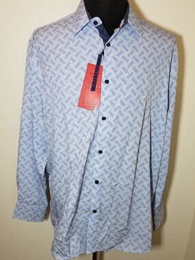 American Breed Men XXL Smart Shirt Blue Geometric Business City Retro Preppy NWT